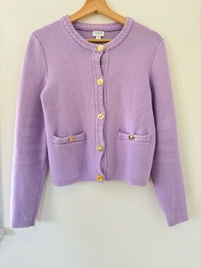 J. Crew Lavender Purple Cotton Knit Lady Jacket Cardigan with Gold Buttons
